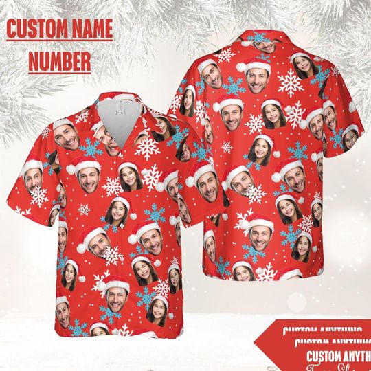 Discover Custom Face Hawaiian Shirts Personalized Christmas Hawaiian Button Up Shirts Custom Face Christmas Gifts Anniversary/Birthday/Vacation Gifts