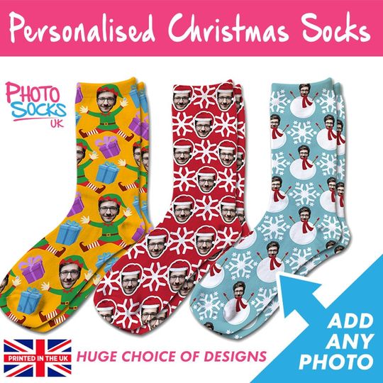 Discover Personalised Christmas Photo Socks Fun Novelty Gift Add Any Photo Great Christmas Gift Lovingly Printed in The UK Choice Of Designs