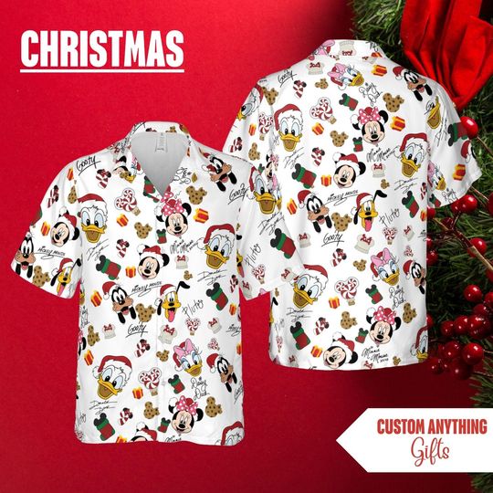 Discover Disney Mickey And Friends Christmas Hawaiian Shirt, Minnie Mouse Goofy Daisy Donald Pluto Hawaii Shirt, Winter Christmas Disney Hawaiian