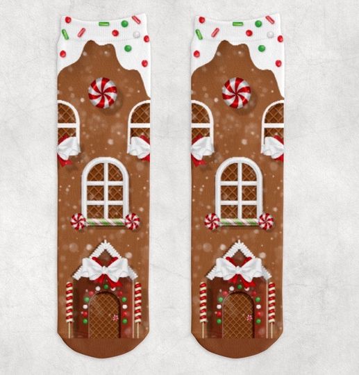 Gingerbread House Socks, Toddler Socks, Family Christmas socks, Christmas socks for kids, Socks for adults, novelty socks, Gingerbread House