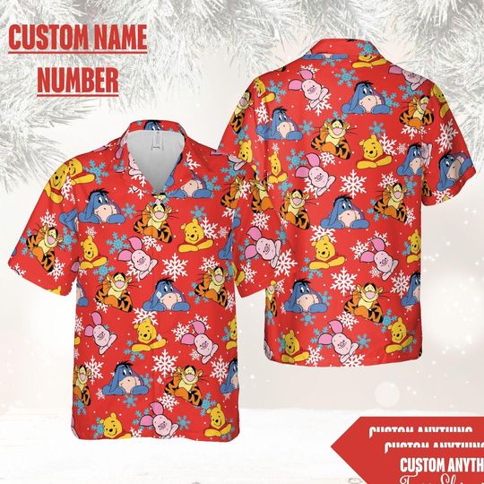 Discover Winnie the Pooh Characters Christmas Hawaiian, Disney Christmas Party Shirt, The Pooh Eeyore Tigger Piglet Christmas Hawaiian, The Xmas Tee