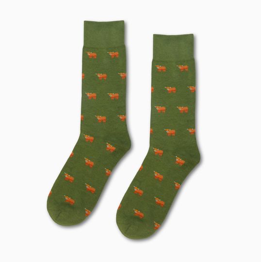 Discover Highland Cow Socks | Green Cotton Socks for Men and Women | Perfect Christmas Gift