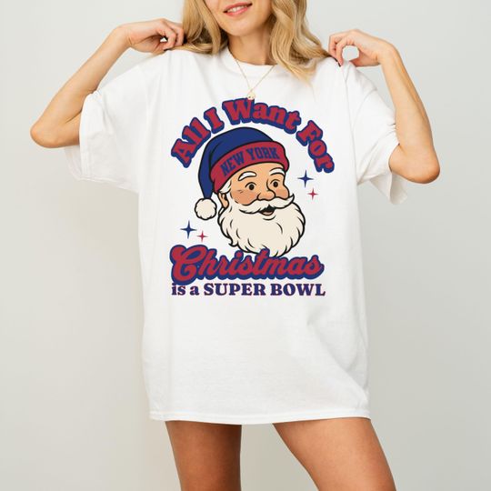Discover New York Football Christmas Super Bowl T-Shirt, Retro Giant Football Tee, Holiday Football Fan Shirt, Festive Sports Apparel, Santa Shirt