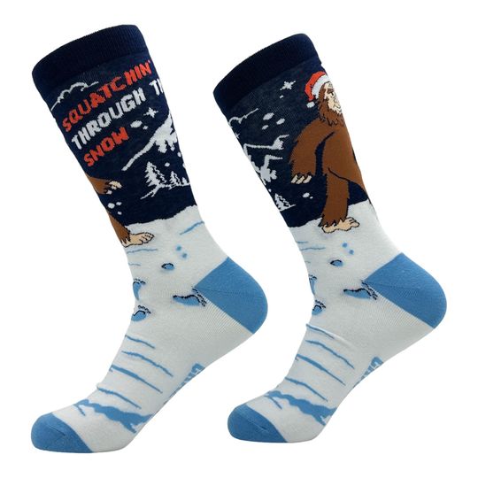 Discover Christmas Socks, Squatchin Through Thw Snow, Big Foot Socks, UNISEX Socks, Funny Santa Socks, Festive Socks, Christmas Gift, Sasquatch Socks