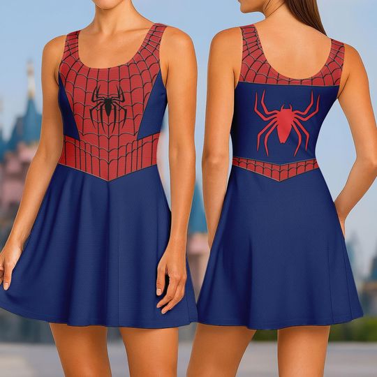 Spider-Man Cosplay Skater Dress, Superhero Cartoon Costume for Women