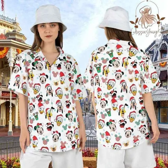Discover Disney Christmas Hawaiian Shirts Mickey Friends Button Family Vacation Disneylan