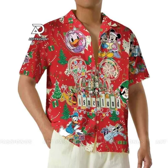 Discover Disneyland Hawaiian Christmas Mickey Friends Holiday Disney Button Up Shirt