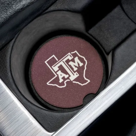 Discover Texas A&M Aggies Soapstone Car Coaster – NCAA Cup Holder Insert for Car Decor