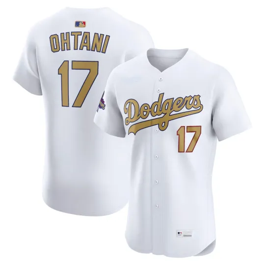 Discover Men's #17 Shohei Ohtani White 2025 Gold Collection Elite All Stitched Jersey++
