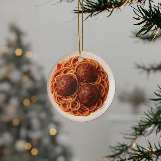 Discover Sloppy Plate of Spaghetti & Meatballs Ceramic Ornament