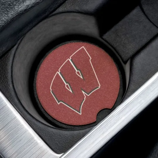 Discover Wisconsins Badge Soapstone Car Coaster – NCAA Cup Holder Insert for Car Decor