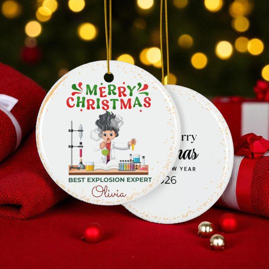 Discover Personalized Scientist Christmas Ornament: Funny Explosion Expert Ceramic Decoration