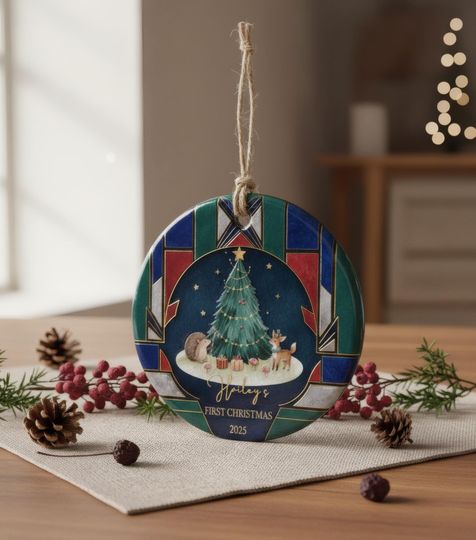 Discover Personalized Baby's First Christmas Ornament  Woodland Animal Ceramic Bauble 2025