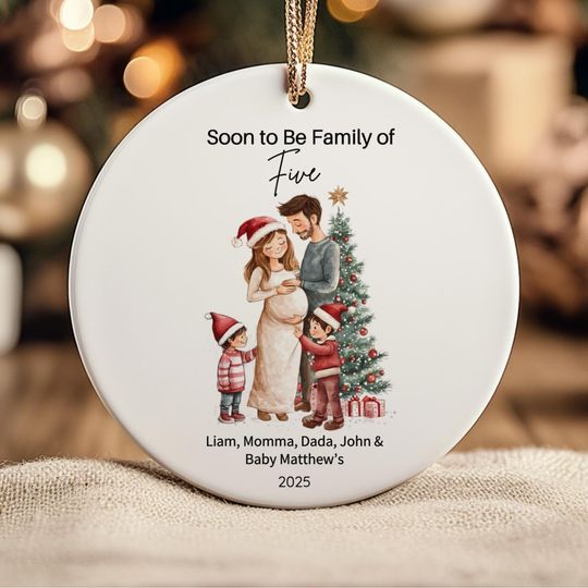 Soon to be Family of 5 Christmas Ornament, Pregnancy Custom Family Ornament, Expecting New Baby Ornament, Mom to be Gift, HarborIslandDecor