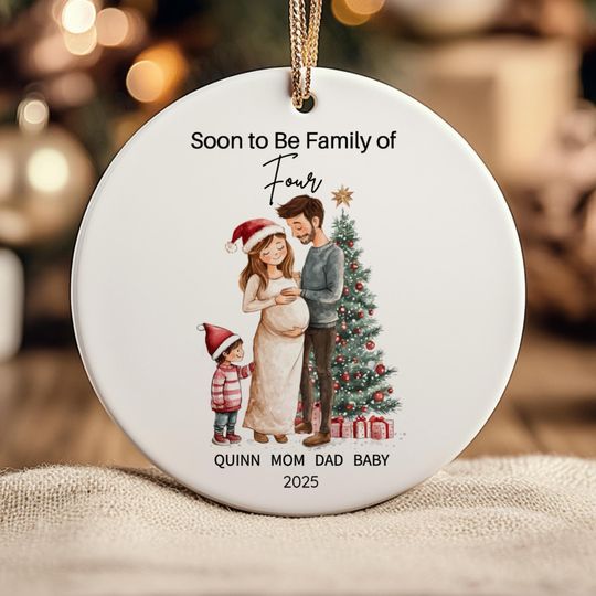 Soon to be Family of 4 Christmas Ornament, Pregnancy Custom Family Ornament, Expecting New Baby Ornament, Mom to be Gift HarborIslandDecor