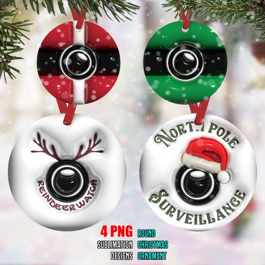 Discover 3D Christmas Ornament PNG Sublimation Design, 3D Inflated Santa Cam Christmas Round Ornament PNG File, Instant Digital Download