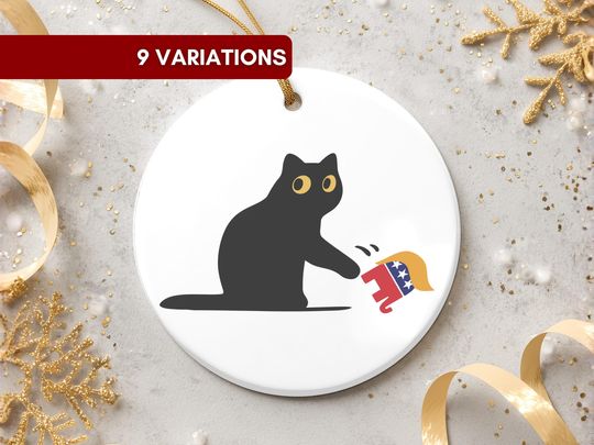 Discover Cat Anti Trump Ornament, Ceramic or Aluminum Christmas Decoration, Sarcastic Cat, FDT, Grumpy Black Cat, Subtle Anti Trump, Anti Maga