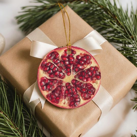 Pomegranate Ornament, Fruit Christmas Decoration, Food Lover Gift, Funny Kitchen or Fruit Decor, White Elephant Exchange, Stocking Stuffer