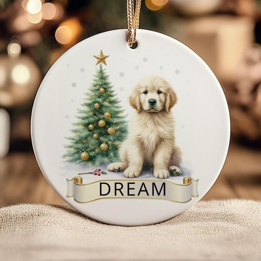 Discover Golden Retriever Puppy Ornament, Customized Dog Ceramic Ornaments, Personalized Pet Christmas Gifts for Dog Lovers by Harbor Island Decor