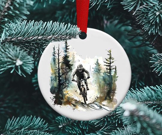 Discover Mountain Biking Ceramic Ornament, Adventure Gift