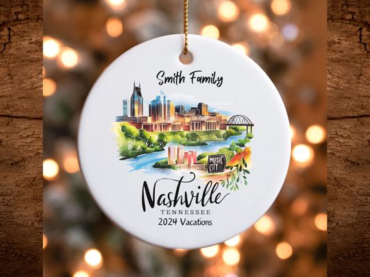 Discover Nashville Tennessee Personalized Ceramic Ornament, Christmas Tree Decoration, Gift for Music Lovers, Holiday Decor, Keepsake Ornament,