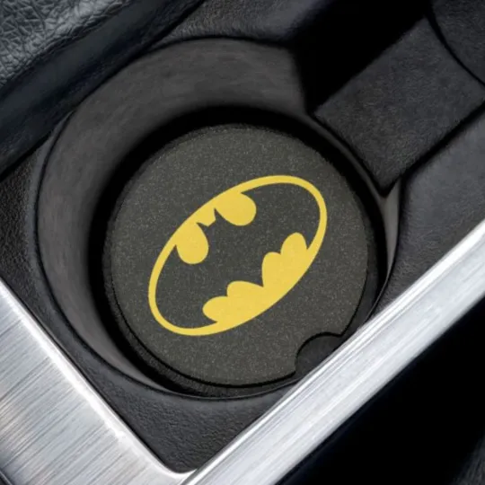 Batman Yellow Logo Soapstone Car Coaster – DC Comics Cup Holder Insert for Car