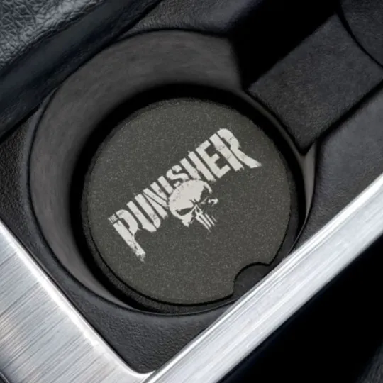 The Punisher Logo Soapstone Car Coaster – Marvel Cup Holder Insert for Car