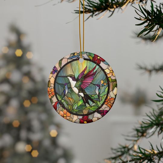 Cute Hummingbird Christmas Tree Ornament - Hummingbird Ornament - Round Ornament - Ceramic Ornament - Cute Bird Ornament