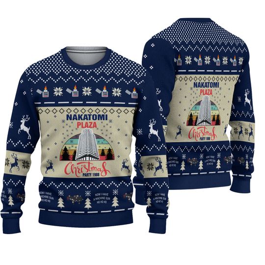 Christmas Fall Nakatomi Plaza Ugly Sweater, Die Movie Holiday Sweater, Hans Gruber Xmas Sweater, Christmas Gift