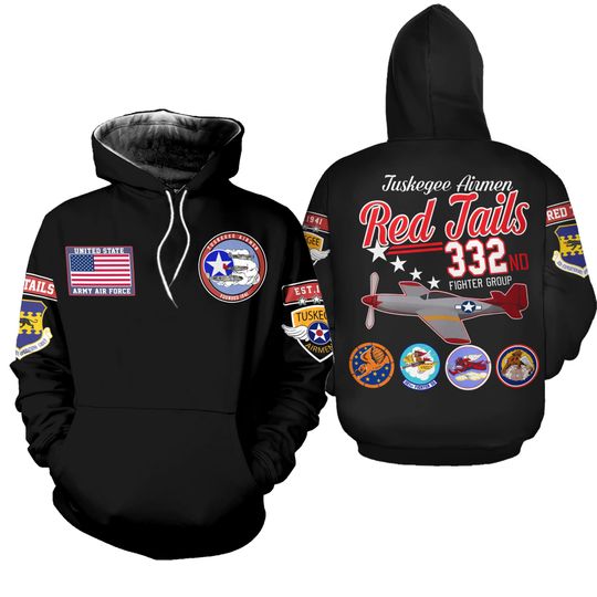 Veteran Tuskegee Airmen The Red Tails Hoodie Sweatshirt Black Size S-5XL