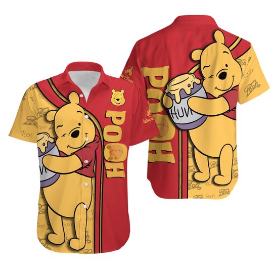 Pooh Hawaiian Shirt, Winnie The Pooh Shirt, Disney Pooh Button Hawaii Shirt