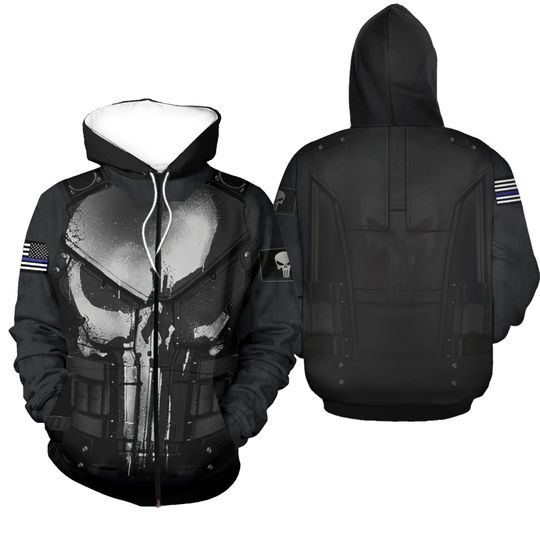 3D Skeleton Skull Hip Pop Punisher Hoodie Sweatshirt Sweater Pullover Jacket