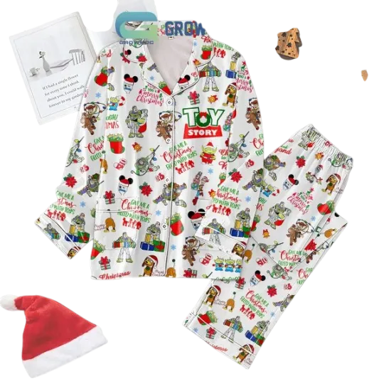 Toy Story Christmas Pajama Set for Adults Woody & Buzz Lightyear Silk Sleepwear