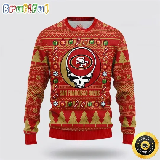 San Francisco 49ers Fan Made Fleece Sweater Skull Inspired Ugly Christmas Knit