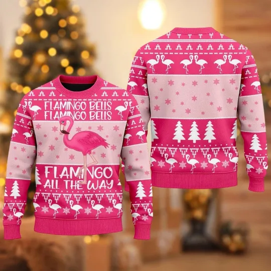 Discover Pink Flamingo Christmas Ugly Sweater, Funny Flamingo Christmas Sweatshirt