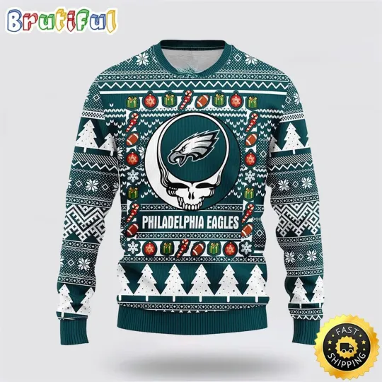 Discover Philadelphia Eagles Fan Made Fleece Sweater  Skull Inspired Ugly Christmas Knit