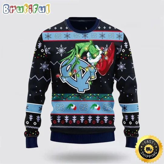 North Carolina Tar Heels Inspired Ugly Sweater  funny character Christmas Fan Made Design