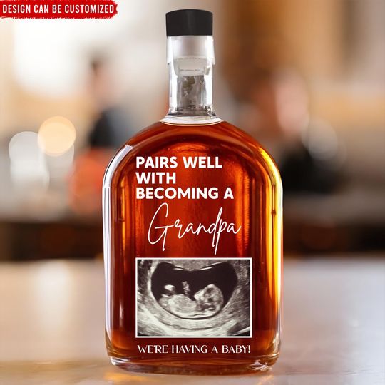 Discover Personalized Grandpa Whiskey Bottle - Baby Announcement Gift for Dad and Him