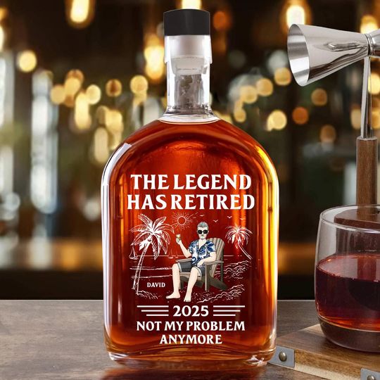 Discover Retired Legend Whiskey Bottle - Personalized Barware for Men, Gift for Dad, Retirement Gift 2025