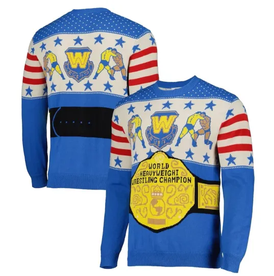 Discover World Heavyweight Champion Belt Ugly Christmas Sweater Mens Holiday Pullover