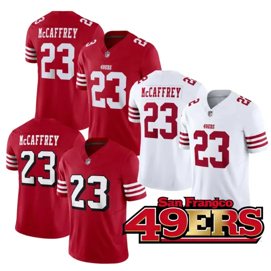Discover NWT Men's 49ers #23 Christian McCaffrey Limited Game Jersey All Stitched Jersey