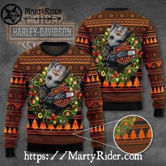 Haarleyy Davidson Groot Christmas Ugly Sweater Motorcycles Fan