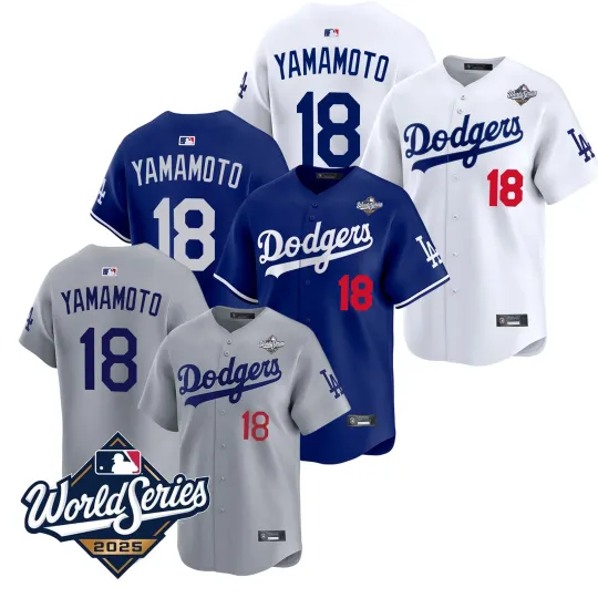 Mens Dodgers #18 Yoshinobu Yamamoto 2025 World Series Home Replica Player Jersey