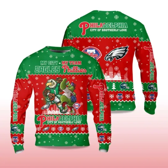 Eagles x Phillies City Of Brotherly Love 2025 Ugly Christmas Sweater