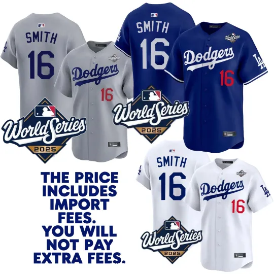 Men's Dodgers #16 Will Smith  2025 World Series Home Replica Player Jersey