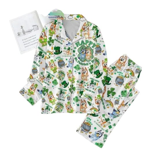 BlueyDad Happy St Patrick Day Green Looks Good On You Pajamas Set