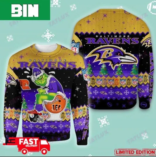 Discover Baltimore Ravens funny character Toilet Ugly Christmas Sweater Fan Gift