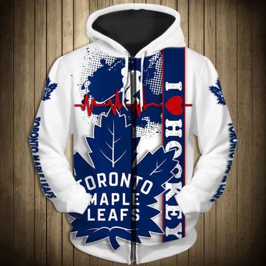 Discover Toronto Maple Leafs 3D Zip Hoodie Heart Beats Christmas Gift for Hockey Fans