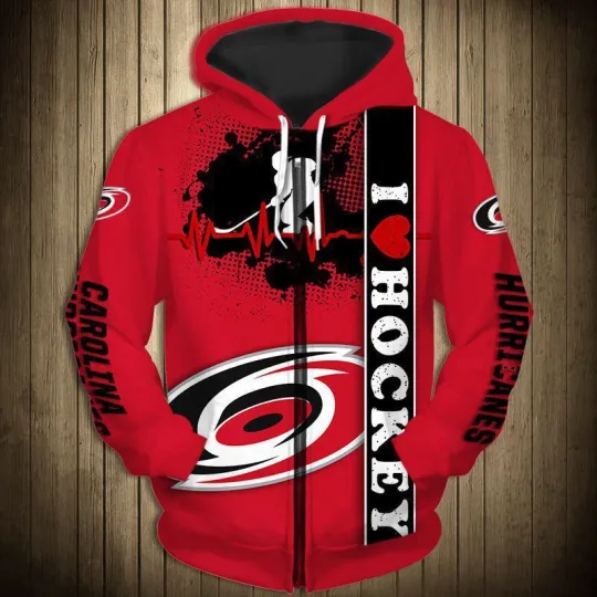 Discover Carolina Hurricanes 3D Zip Up Hoodie Heart Beats Christmas Gift for Hockey Fans