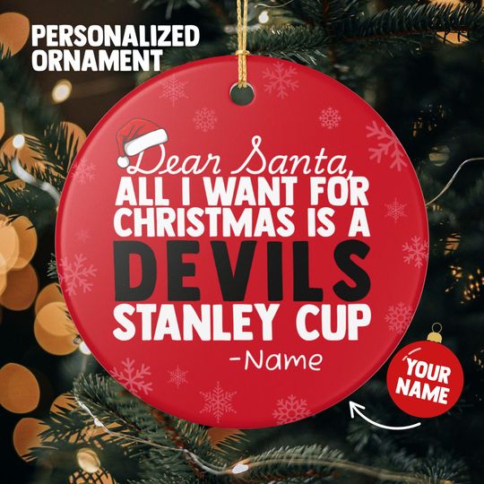 Discover New Jersey Devils Christmas Ornament Gift, All I Want For Devils Personalized Christmas Gift Holiday Decoration Devils Hockey